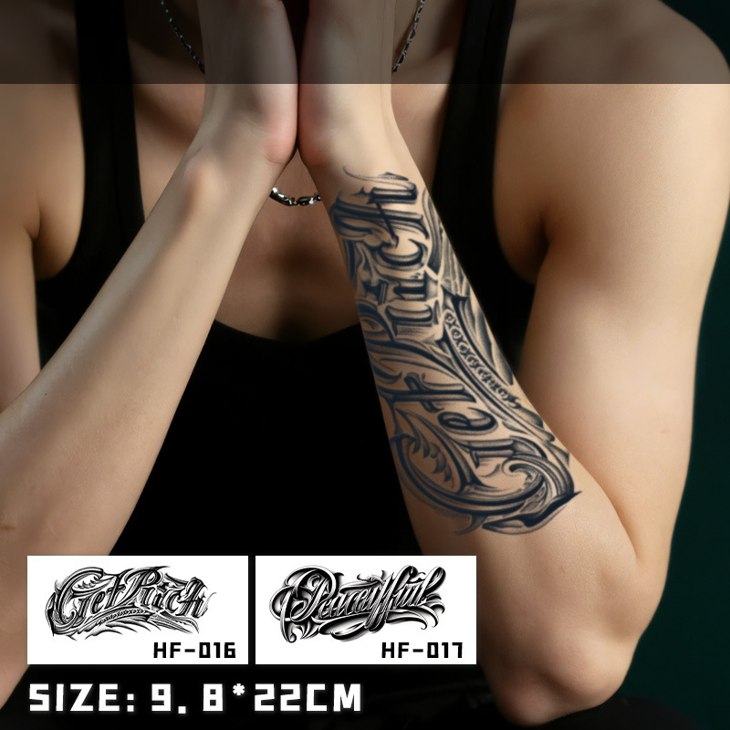 Adhesivos de tatuajes a base de hierbas con letras para hombres, impermeables y de larga duración, sin reflejos, tatuajes semipermanentes, personajes de flores, brazos y hombros femeninos