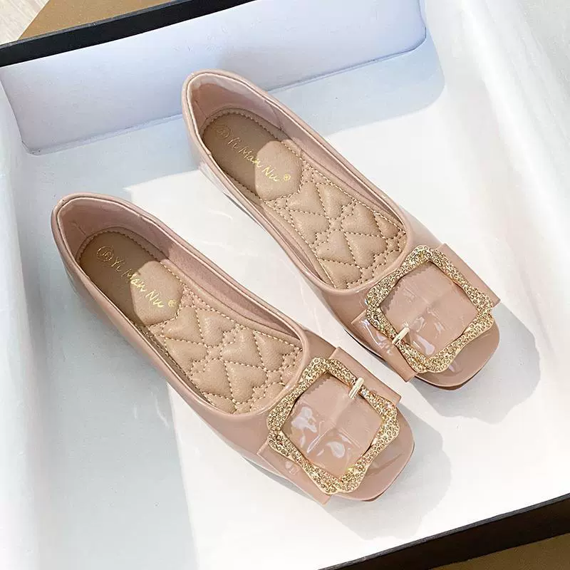 Однотонные туфли с дикими квадратными головками для женщин 2021 весна и осень новая корейская версия мягкой подошвы бобовые туфли с плоскими подошвами