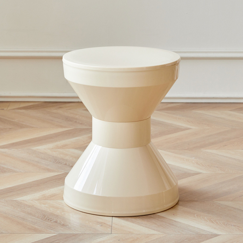 Taburete de plástico doméstico nórdico, taburete de comedor de viento crema, taburete de mesa de té, taburete redondo creativo, taburete de zapatos en la puerta
