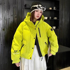 2025新款冬季羽绒服女短款连帽欧货潮牌字母提花白鸭绒面包服外套