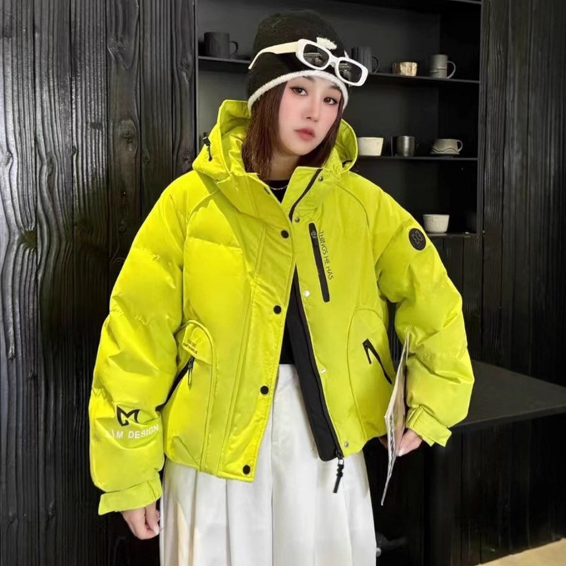2025新款冬季羽绒服女短款连帽欧货潮牌字母提花白鸭绒面包服外套|undefined