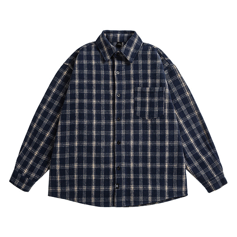 Nanxia trendy patchwork color-blocked plaid long-sleeve shirt for men, autumn casual commuter versatile shirt for teenagers
