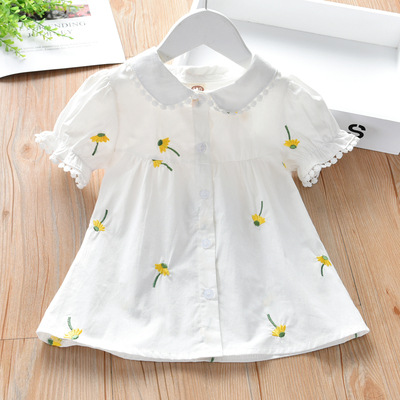 Camisa de manga corta para niñas 2023 Verano nuevo estilo coreano camisa blanca camisa de flores de moda para niñas moda para niños