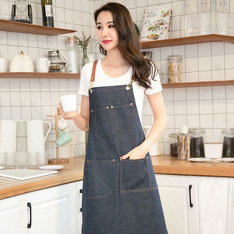 Amazon Denim delantal Cafetería Restaurante floricultura artista coreano moda Correa peluquero delantal fábrica al por mayor