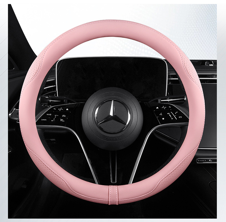 Napa Leather Car Steering Wheel Cover, Universal for All Seasons, Ultra-Thin Anti-Slip Handlebar Cover for Men and Women, Fully Perforated Breathable Protective Cover