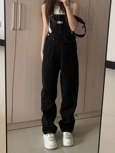 Women's Korean-style loose student trendy age-defying slimming straight-leg wide-leg pants versatile high-waist denim pants fashionable
