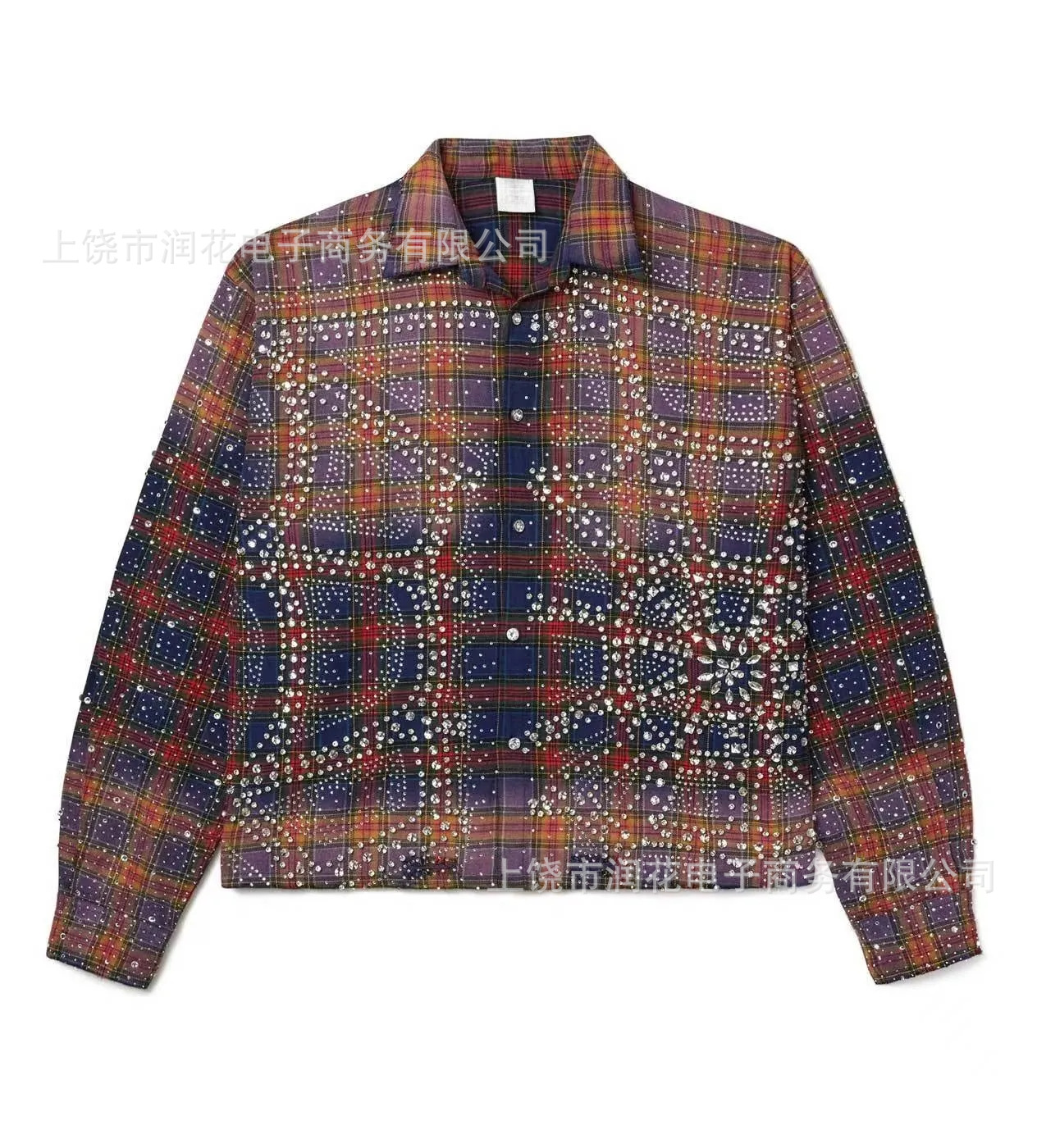 Other Shirt American Vintage Gradient Plaid 3D Print Rhinestone Red