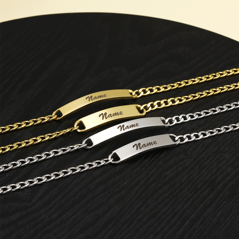 ID glossy strip one-word brand DIY name bracelet titanium steel real gold engraved couple bracelet one-piece delivery