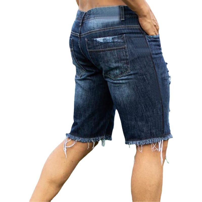 Pantalones Cortos de Mezclilla para Hombre de Algodón, Elástico, Con Agujeros, para Uso Casual