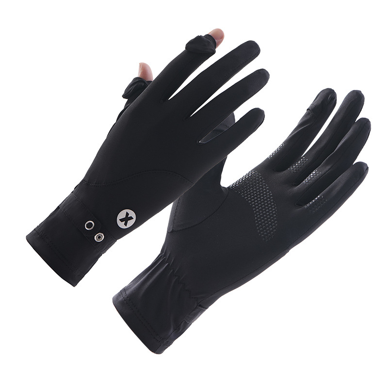 Guantes finos verano damas primavera y verano ciclismo antideslizante al aire libre protección solar sombra conducción con fugas de dedos pantalla táctil guantes de seda de hielo