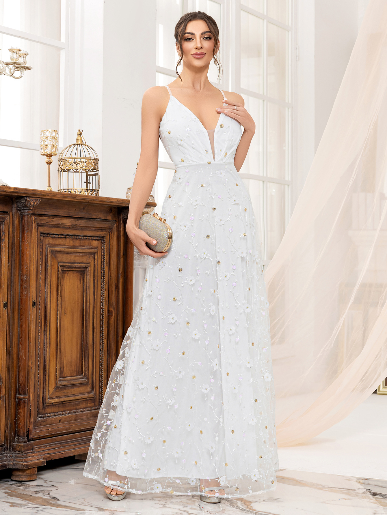 Vestido de novia con tirantes vestido de noche para mujer 2025 nuevo banquete de lujo ligero regalo para adultos anfitrión de la reunión anual vestido de noche de alta sensación