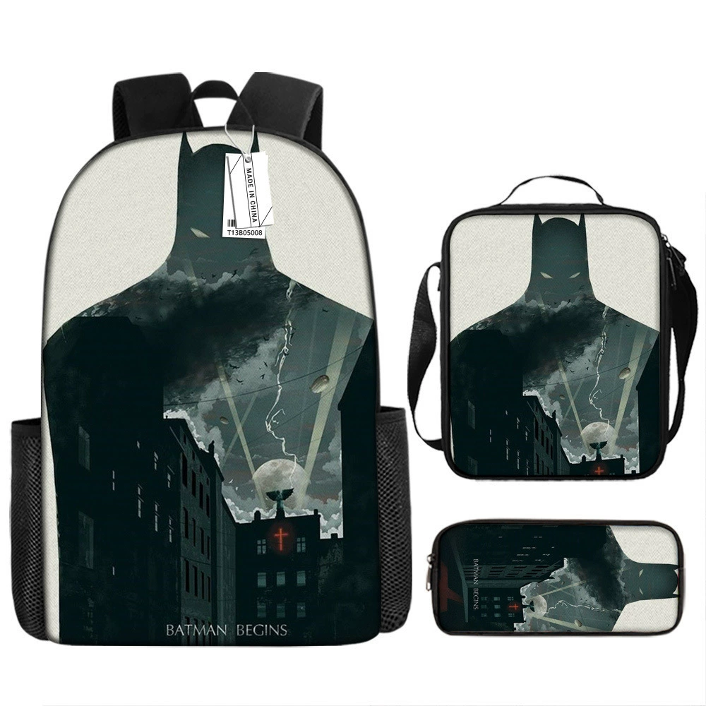 (Cross-border trading), cartoon backpack, school bag for elementary school students, pencil case, set, Batman, 3 piece set