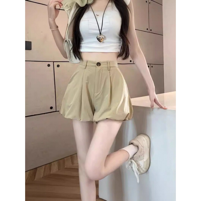 Bud Suit Shorts Women's Summer Thin 2024 New High Waist Slimming Casual A- shaped Wide Leg Pants