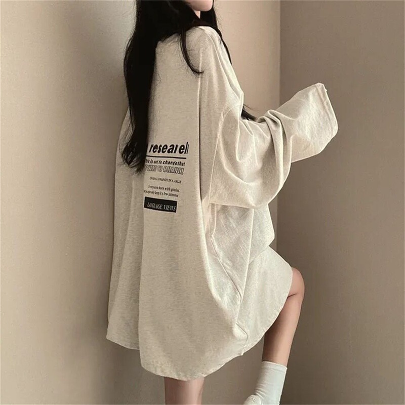 American Retro Pure Cotton Korean Style Long-Sleeved T-Shirt for Women 2025 New Spring & Fall Lazy Style Bf Loose Slim Top Trendy