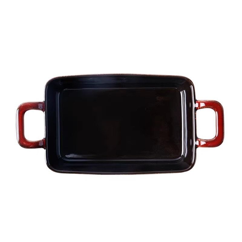 Placa de cerámica de doble oreja horno retro horno de restaurante plato de platos caseros horneado plato de arroz de queso horno microondas universal