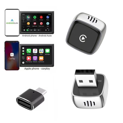 Wireless Carplay Box Compatible with iPhone and Android, Fast and Lag-Free Calling, Android 2in1 Adapter (Simsiz CarPlay və Android Auto) - k17b-silver-overseas-version