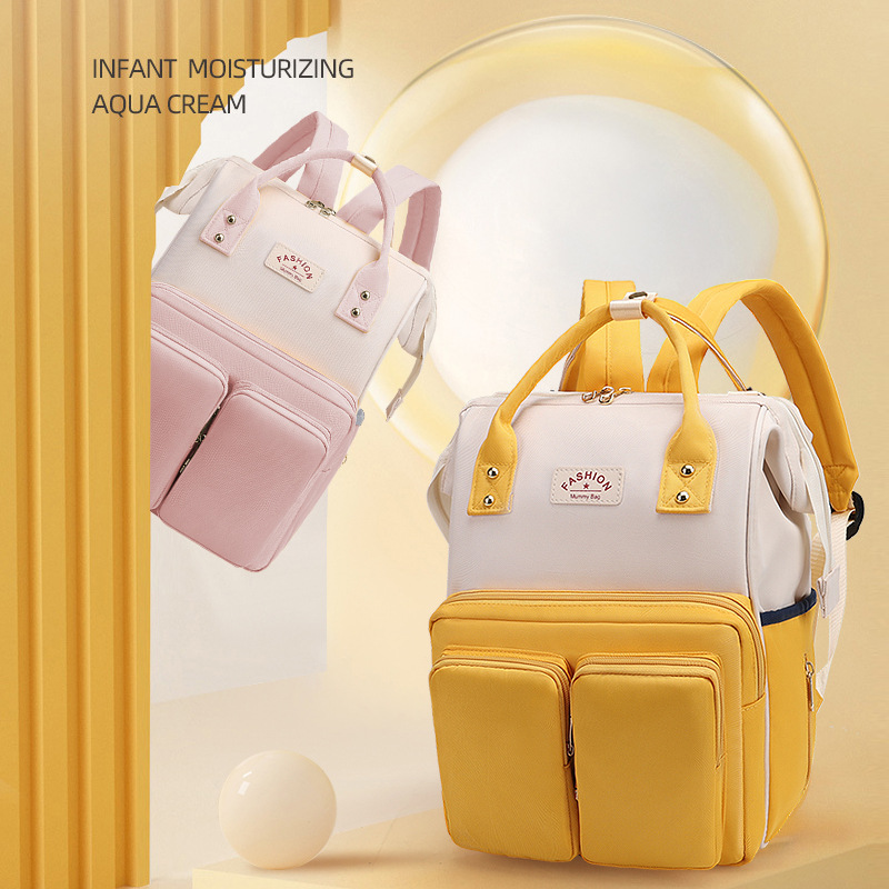 Manufacturer Wholesale Mummy Bag Double Front Bag Lovely Color Contrast Mummy Bag Large Capacity Multifunctional Mother Infant Bag Backpack