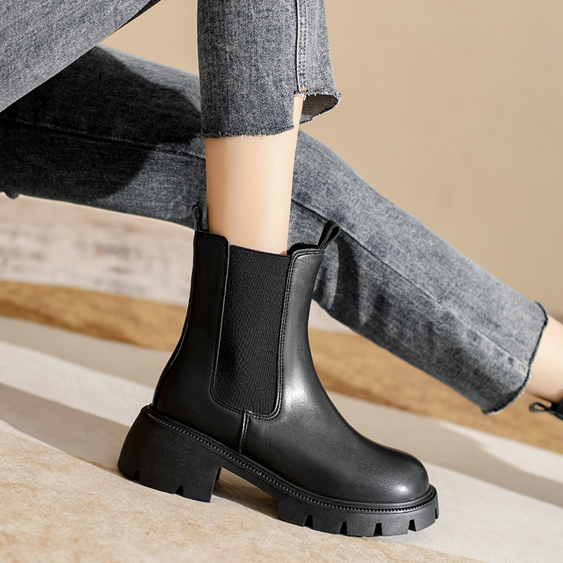 Chelsea Boots Women's British Style Short Boots 2025 New Autumn and Winter Mid-Calf Boots Thick-Soled Boots Chimney Boots Large Size