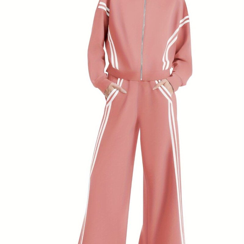 Women's 2 Piece Outfits Zip Up Sweatshirt Contrast Striped|undefined