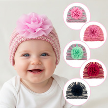 欧美秋冬季新款儿童针织帽 可爱宝宝花朵保暖毛线帽 跨境婴儿帽子