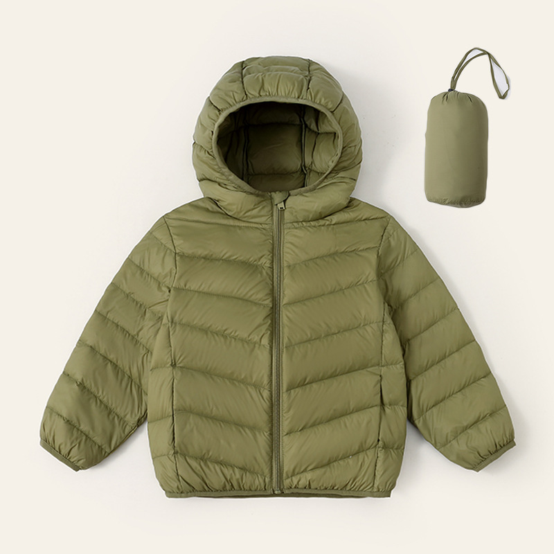 Children's lightweight down jacket, 50% white duck down, new autumn/winter style, unisex, with a hood, candy-colored ribbed design, for medium and large-sized children
