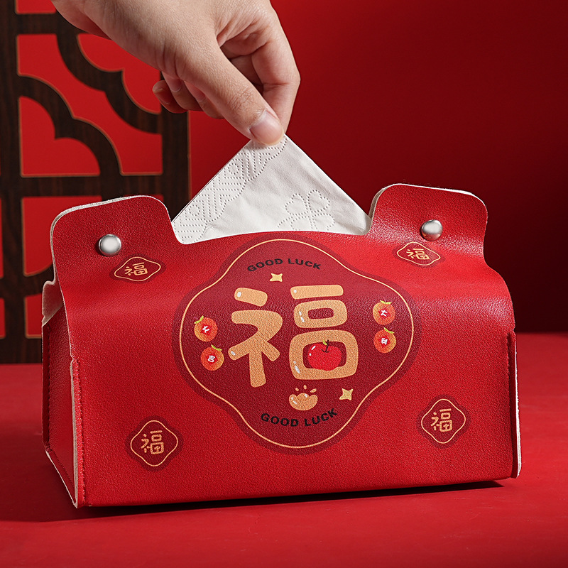 Caja de pañuelos decorativa festiva de año nuevo, caja de dibujo de sala de estar de oficina de escritorio china creativa, caja de almacenamiento de pañuelos de coche
