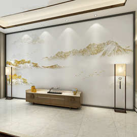新中式禅意山水画中式水墨金色壁画电视沙发背景墙纸卧室茶室壁画