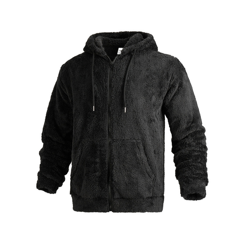 Europa y Estados Unidos trajes de hombre transfronterizos otoño y invierno engrosados cálidos chaqueta de vello de doble cara con cremallera suelta cardigan casual con sombrero