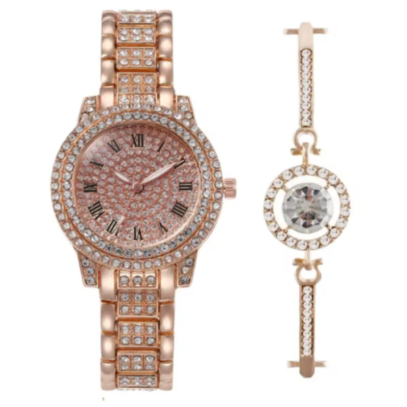 Casual Bracelet and Quartz Watch Set, Fashion Jewelry, Multiple Colors, 23.5 cm