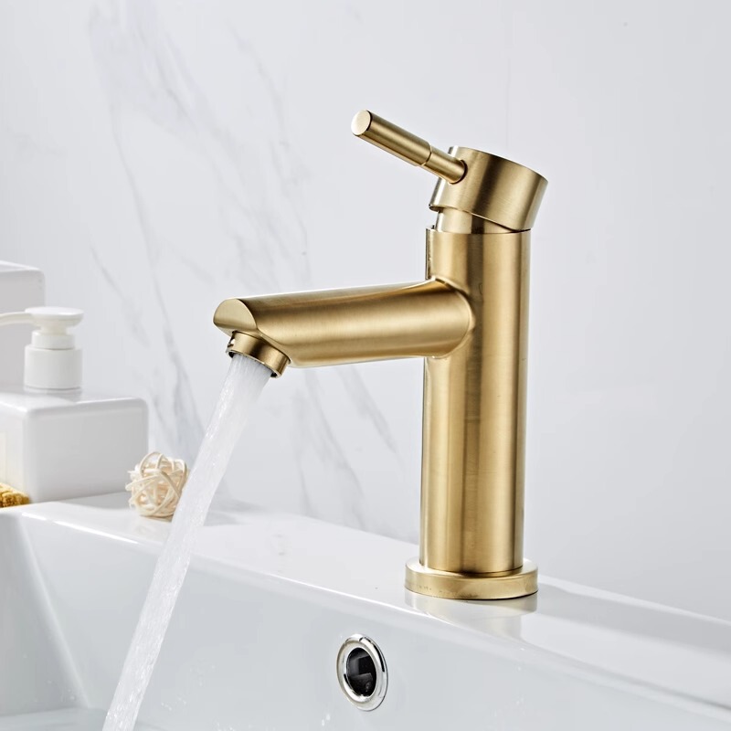 Cross-border 304 stainless steel basin faucet brushed gold bathroom washbasin simple light luxury hot and cold faucet Cross-border 304 stainless steel basin faucet brushed gold bathroom washbasin simple light luxury hot and cold faucet
