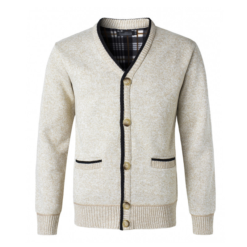 European Size Men's Knit Sweater for Autumn and Winter, Fleece-Lined and Thickened, V-Neck Cardigan, Dad's Jacket, Special Offer