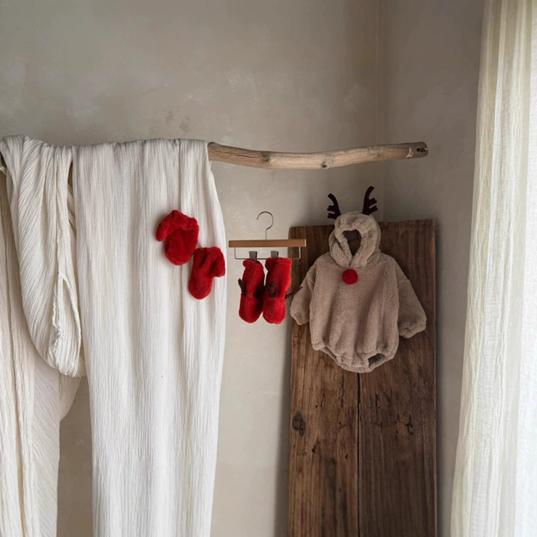 25 осенне-зимних детских комбинезонов INS, плюшевый комбинезон с длинными рукавами, рождественский дизайн с оленьими рогами.