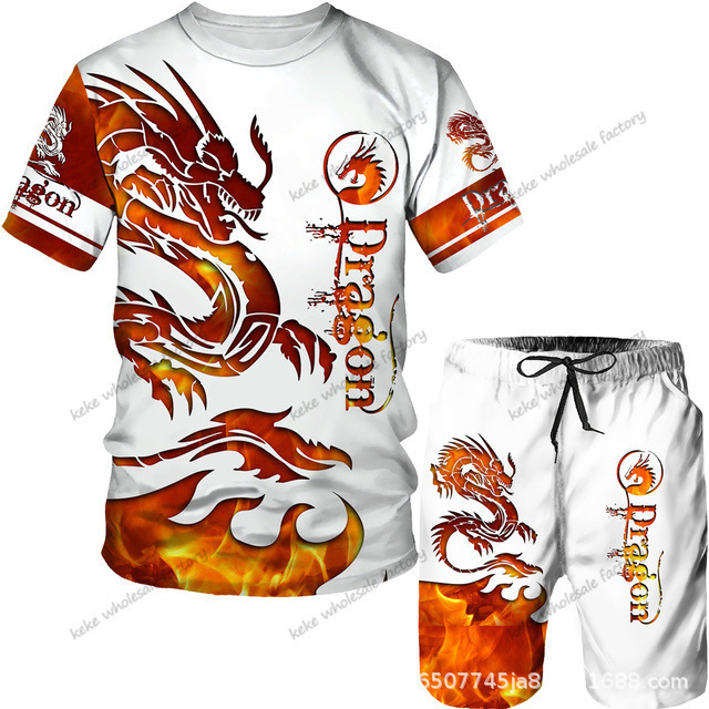 Dragon Series Pattern 3D Printed Casual Adult T-Shirt Suit Cross-Border Summer New Men's Suit Export Supply