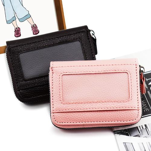 New style accordion card bag for women, multi-card slot card holder, fireproof tape, mirror window zipper card holder, men and women's short coin bag