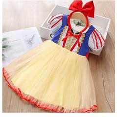 Girls Snow White Dress 2022 Summer Little Girl Frozen Puffy Mesh Birthday Dress Skirt