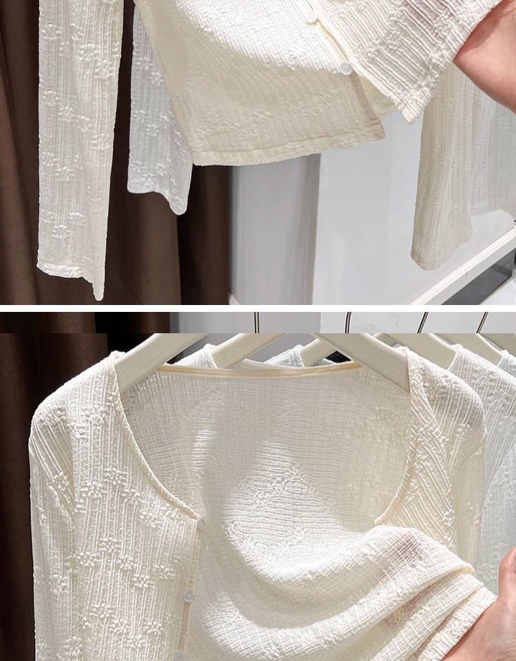 Bộ áo cardigan dệt kim lụa kết hợp váy hai dây ren chống nắng nữ — Màu xanh lam nhạt chi tiết 14