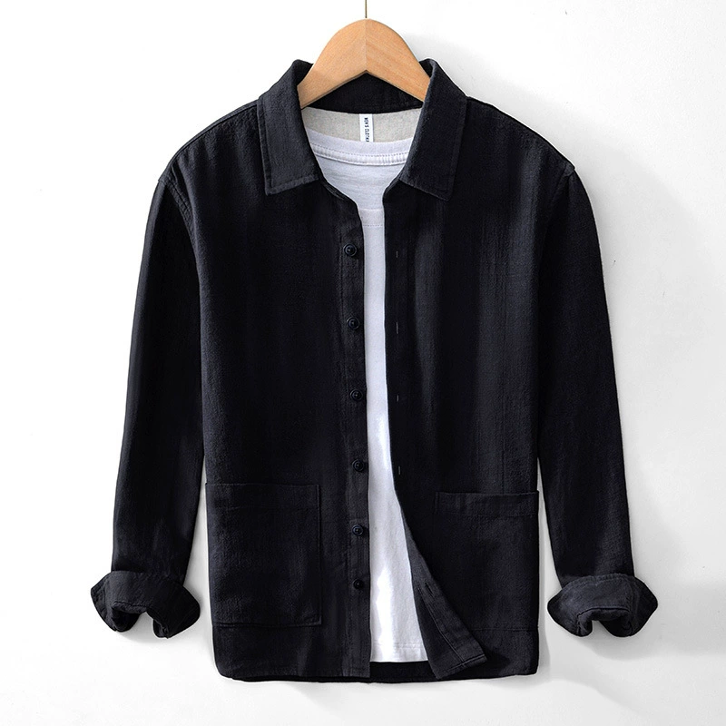 L160 Весенняя осень Рами тонкий сплошной топ куртка повседневная хлопчатобумажная льняная рубашка с длинными рукавами