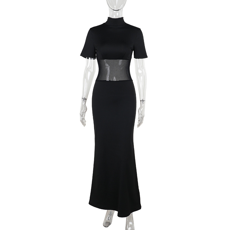 Autumn Socialite Elegant Sexy Mesh Slim Fit Stitching Small Turtleneck Dress Women