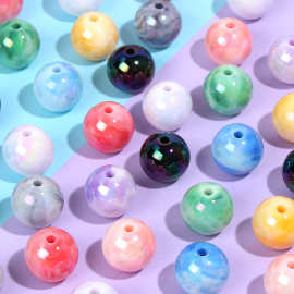 16mm亚克力炫彩UV镀彩圆珠直孔双色云雾散珠子 diy手机链饰品配件