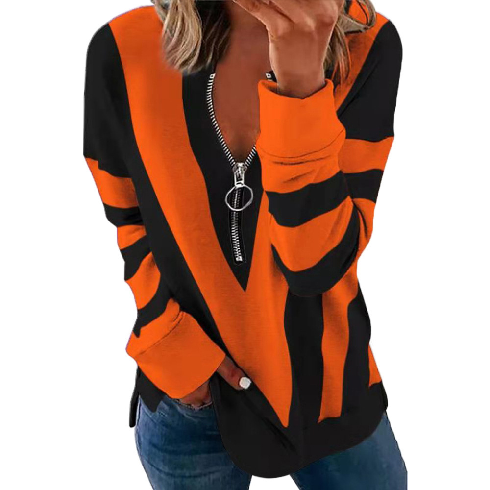 Mujeres Sudadera Manga Larga Camisetas Impresión Cremallera Casual Impresión display picture 1