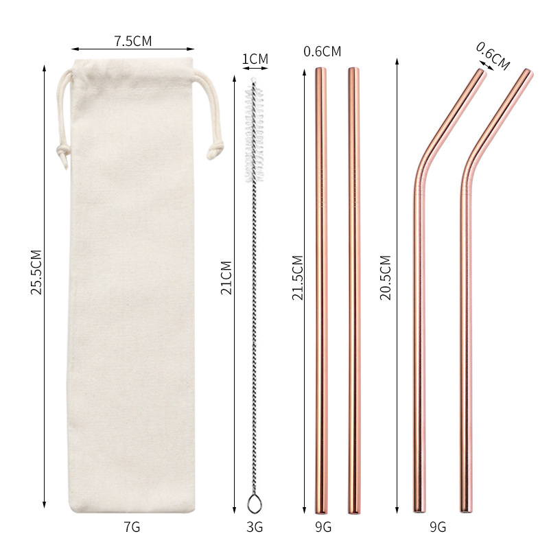 Traje de paja de acero inoxidable 304 especial transfronterizo de Amazon de color chapado en titanio tubo de bebida de metal café leche té paja