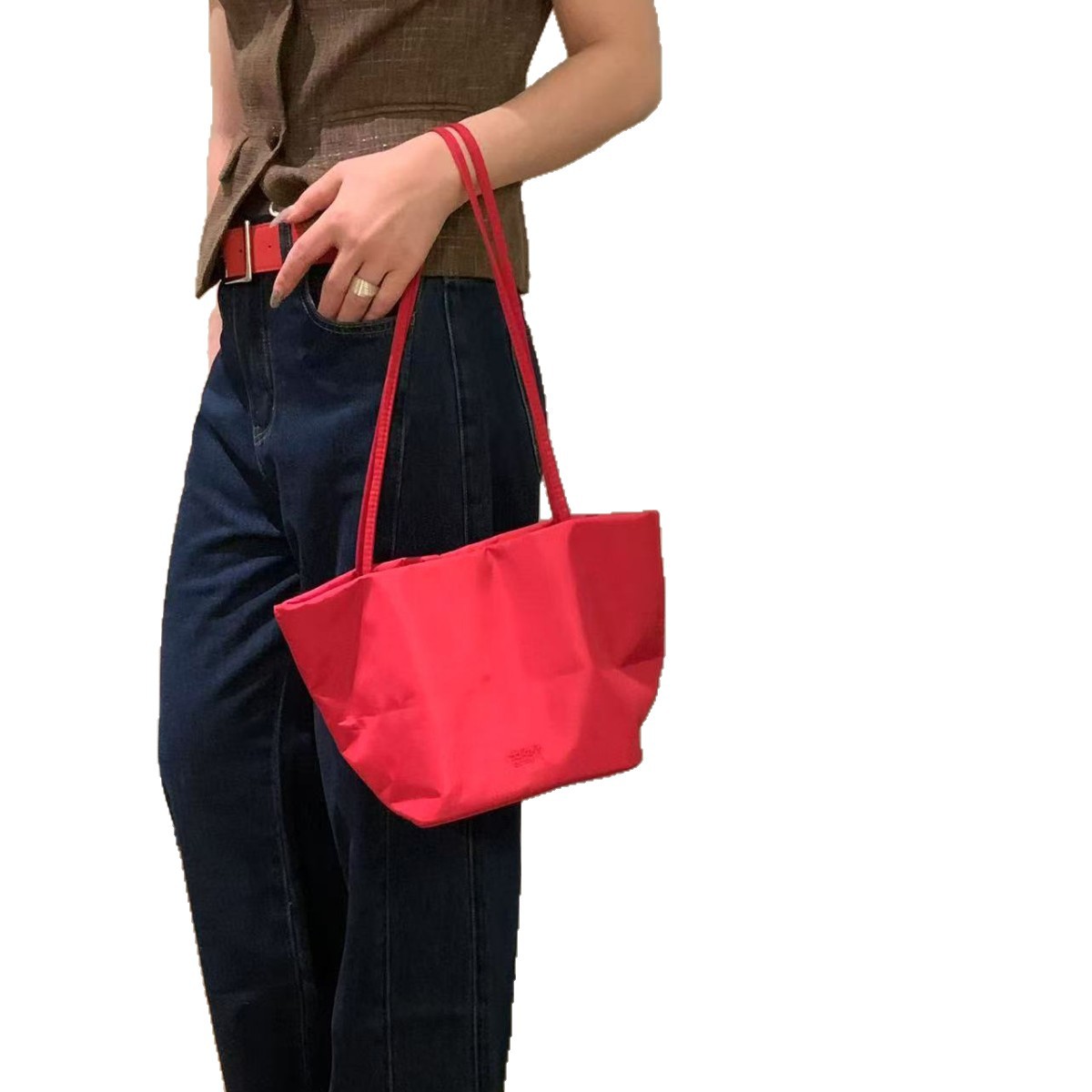 Korean Style Nylon Market Tote Bag For Women - Versatile Lightweight Commuter Bag, Large Capacity Shoulder Bag, Underarm Bucket Bag - Thumbnail 5