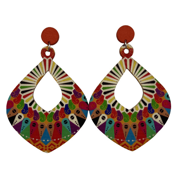 retro wooden long beach large earrings
