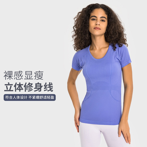 Spring new European and American slim and tall sports and leisure T-shirts for women, running and fitness round neck short-sleeved yoga tops
