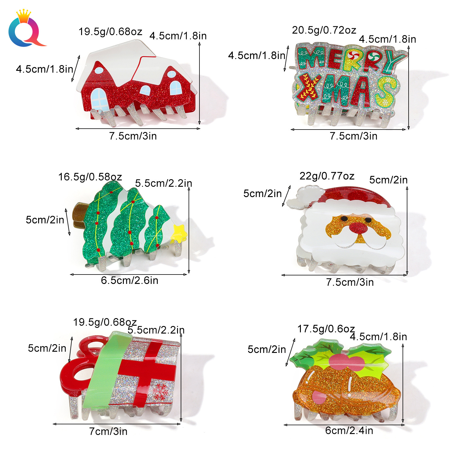 Christmas gift Odd reading cross border acrylic Christmas cartoon glitter hair clip disc hair clip senior sense shark clip hair accessories wholesale_voghion.com
