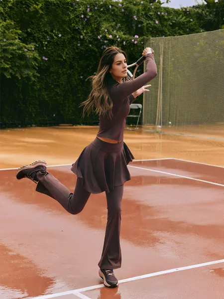 New stand-up collar, half-zip tennis skirt two-piece set, waist-cinching, slimming, quick-drying, outdoor training tennis outfit