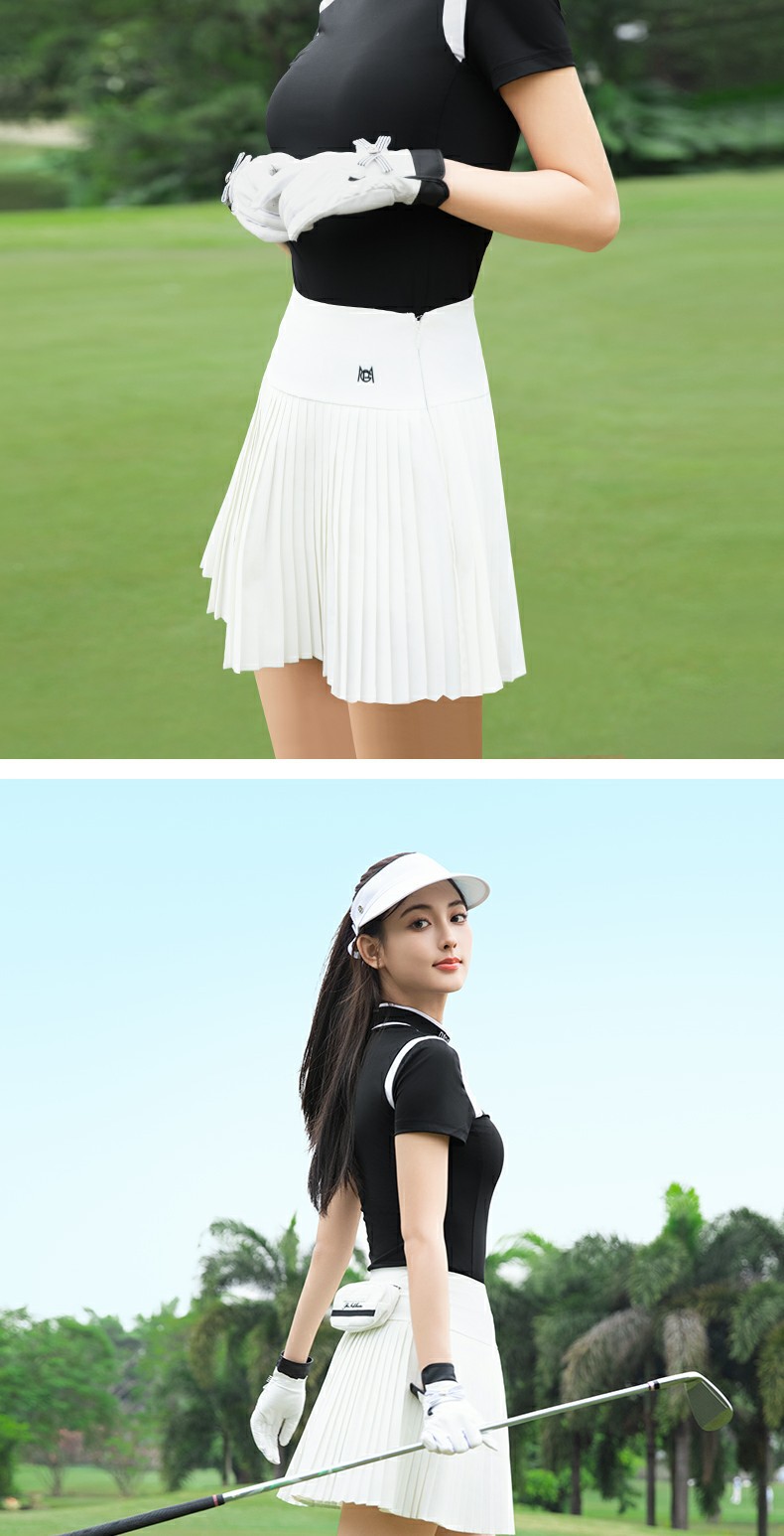 Váy tennis nữ xếp ly phối áo thun thể thao — YF791-Sakura Phấn hoa Top [Lụa lạnh], YF791-Áo đen [lụa lạnh], QZ103-Váy xếp ly màu trắng, QZ103-Váy xếp ly màu xanh nhạt chi tiết 4