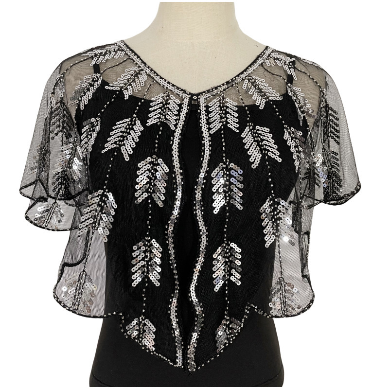 Shawl women's new cheongsam retro style short waistcoat versatile thin sequined dress beaded small coat