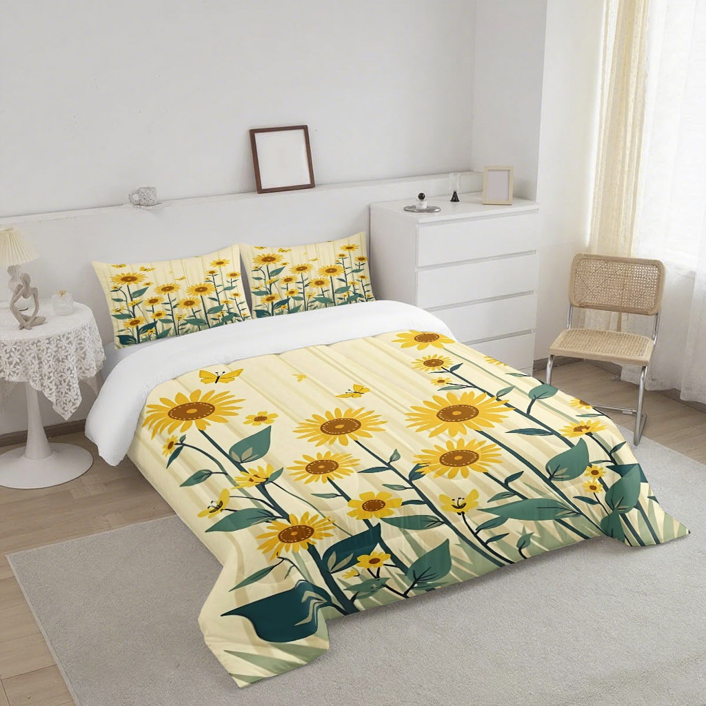 TEMU / JIT transfronterizo nuevo girasol 3D impresión digital 180gms colcha colcha almohada conjunto suministro directo de fabricantes