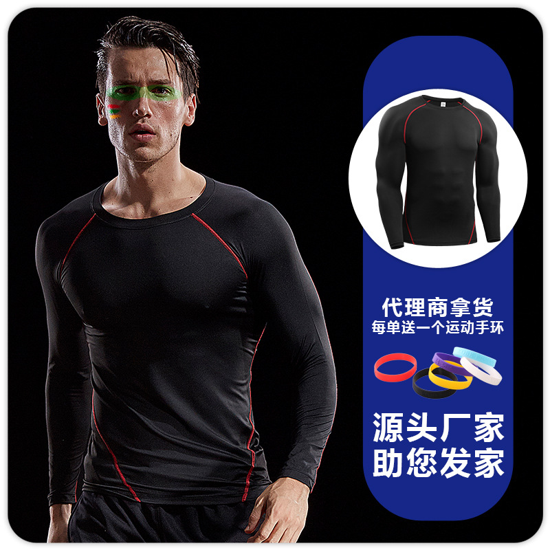 Medias deportivas de fitness de manga larga para hombres camiseta elástica de compresión de secado rápido baloncesto entrenamiento ejercicio músculo top